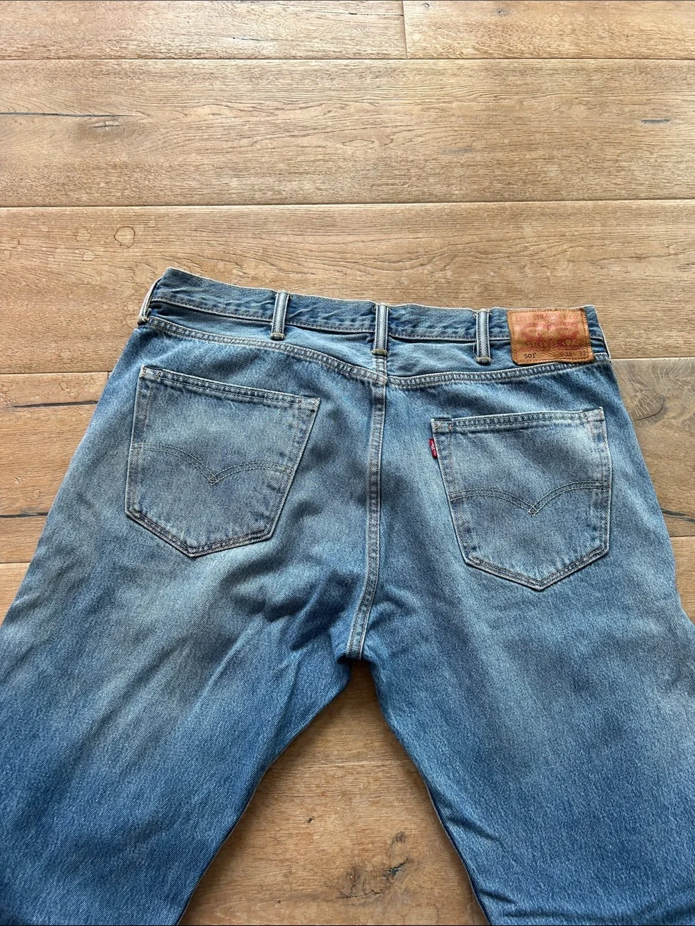 Levi’s Customized Men's 501 Straight Fit Ripped Denim Jeans - Blue